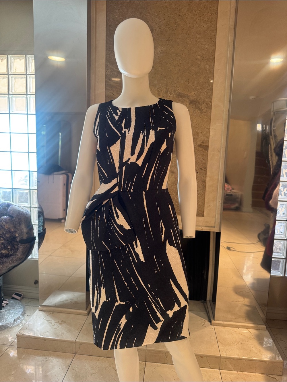 David Meister Black Ivory Brocade Abstract Sheath Dress
